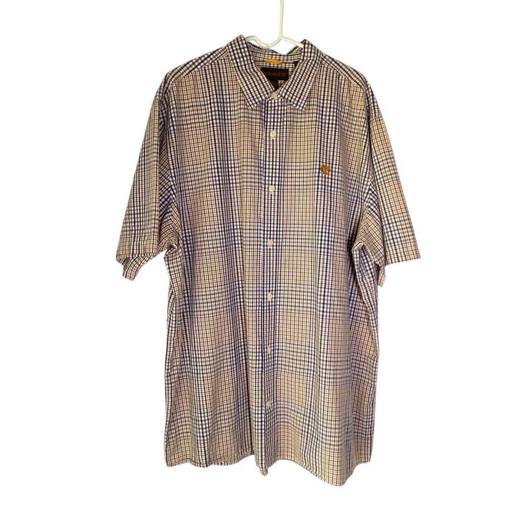 Timberland Big Men's size 3XL Brown, orange & Tan plaid Casual Button Down Shirt